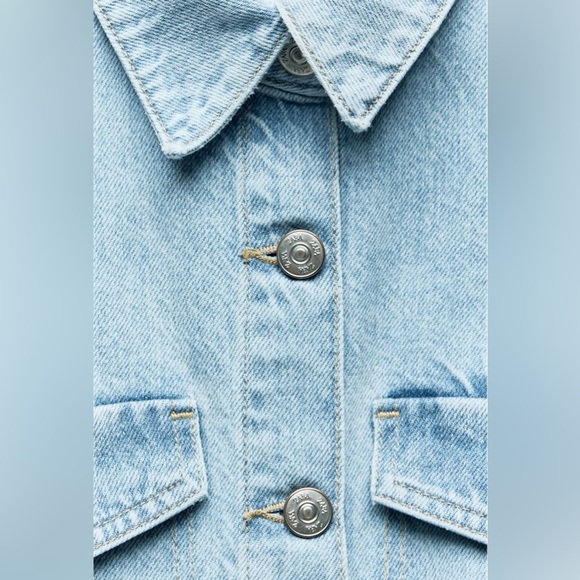 ZARA NEW Women’s Sleeveless Blue Denim Mini Dress Size Large Lapel Collard NWT - Picture 3 of 9
